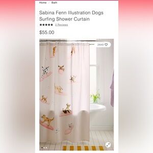URBAN OUTFITTERS- Sabina Fenn Illustration Dogs Surfing Shower Curtain